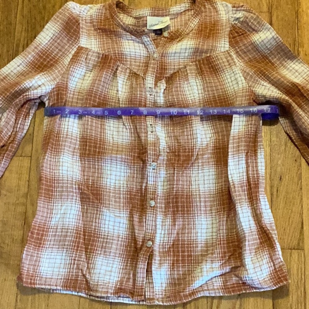 Universal Thread Rust Colored button front plaid cotton gauze shirt size xsmall - Picture 10 of 10